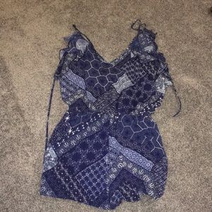 Blue and White patterned romper